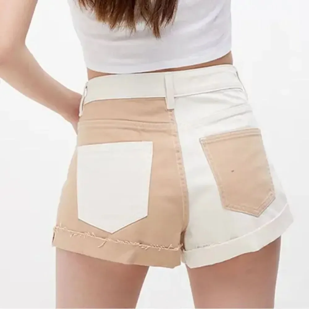 PacSun Pieced Design Cinnamon/Beige Color-block Mom Shorts Size 23 VNC